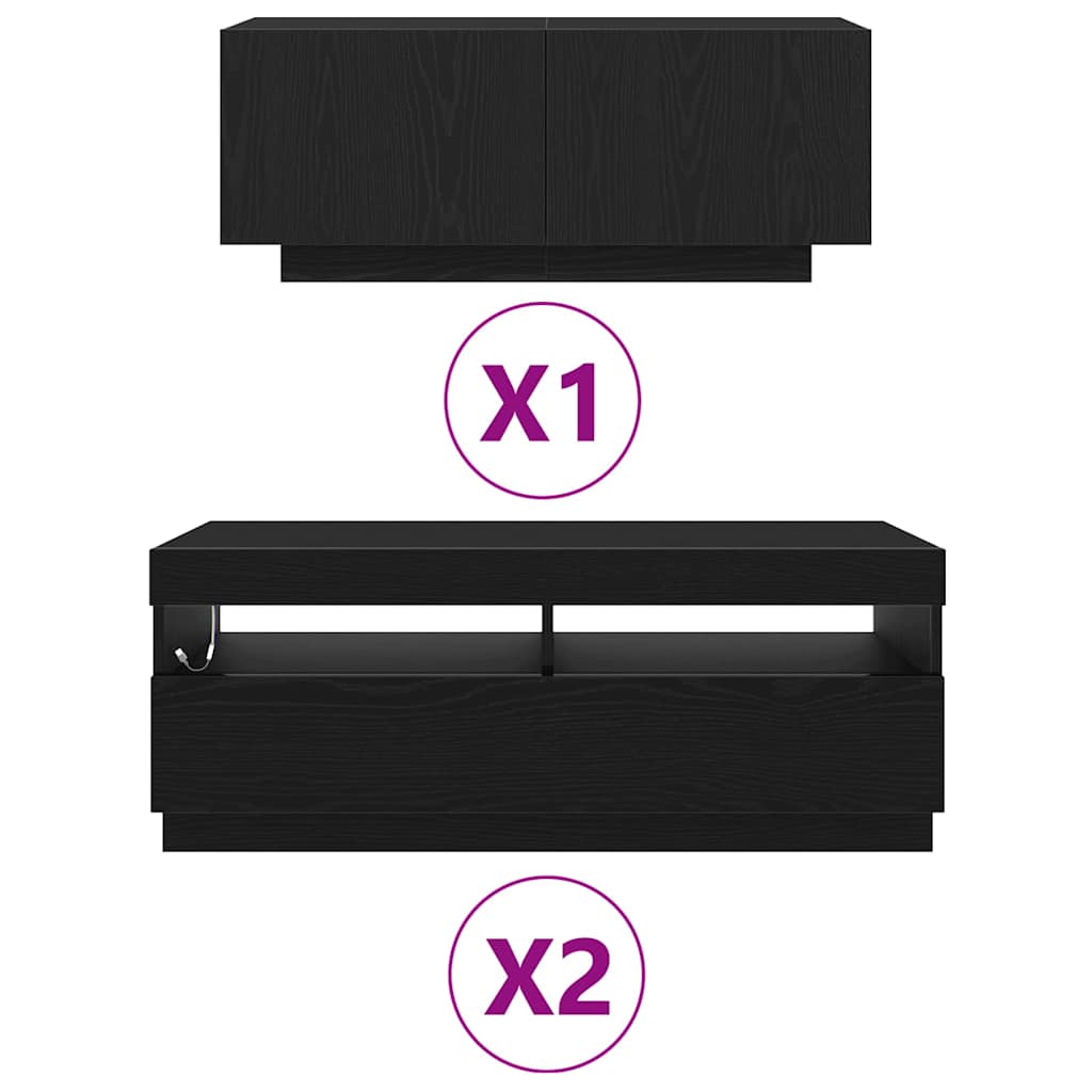 TV szekrény garnitúra 3 pcs Fekete 300 x 35 x 40 cm Faanyag