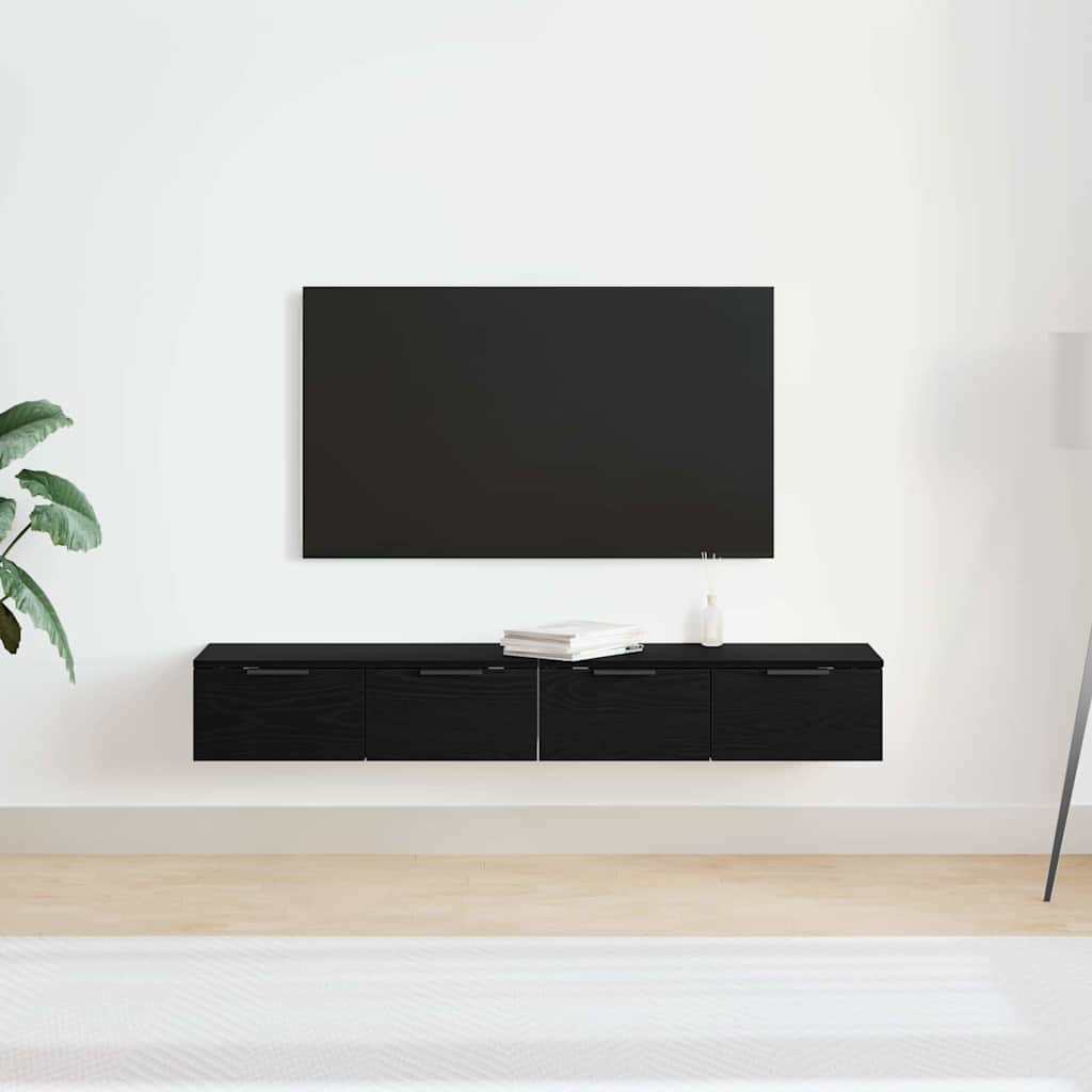Fali szekrény 2 db Fekete tölgy 68 x 30 x 20 cm Szerelt Fa