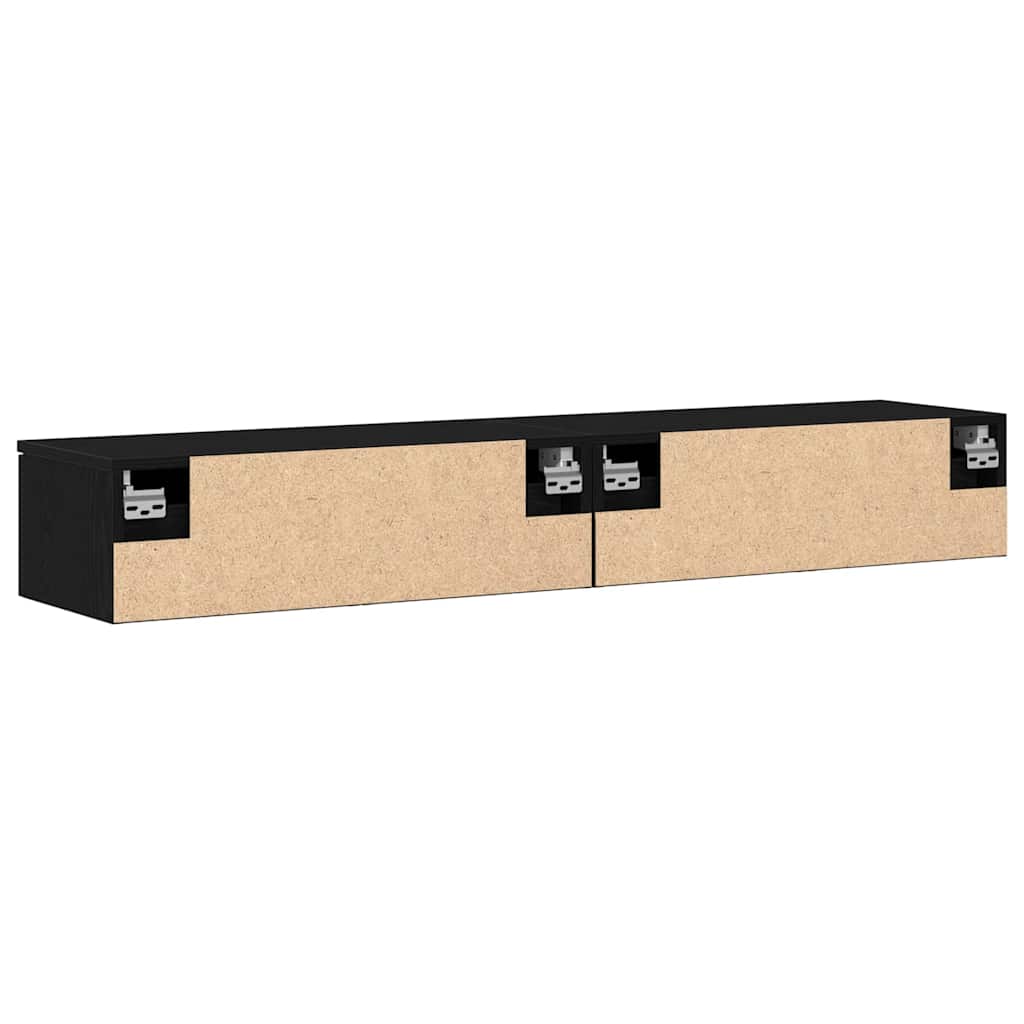Fali szekrény 2 db Fekete tölgy 68 x 30 x 20 cm Szerelt Fa