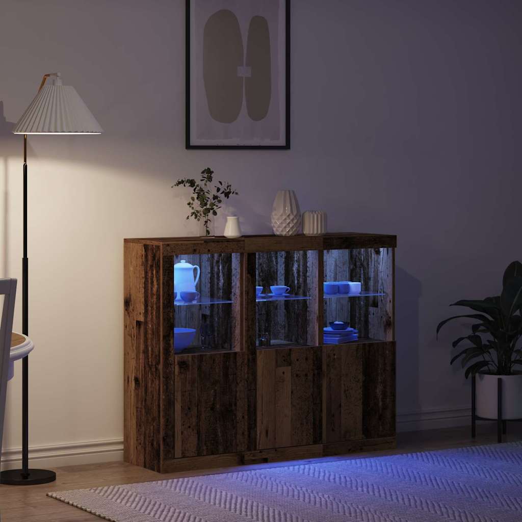 LED tálaló 3 pcs Öreg fa 123 x 37 x 100 cm Faanyag