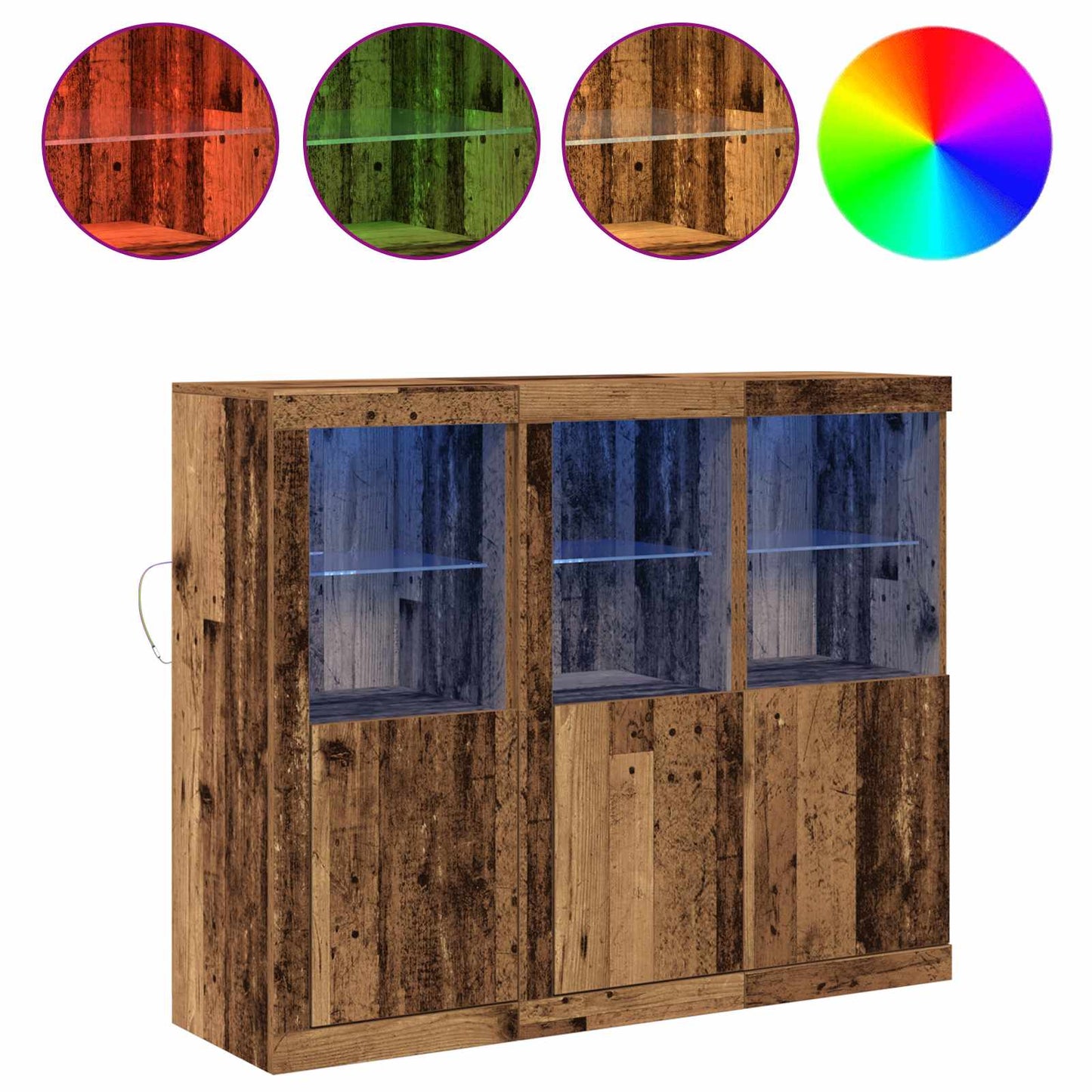 LED tálaló 3 pcs Öreg fa 123 x 37 x 100 cm Faanyag