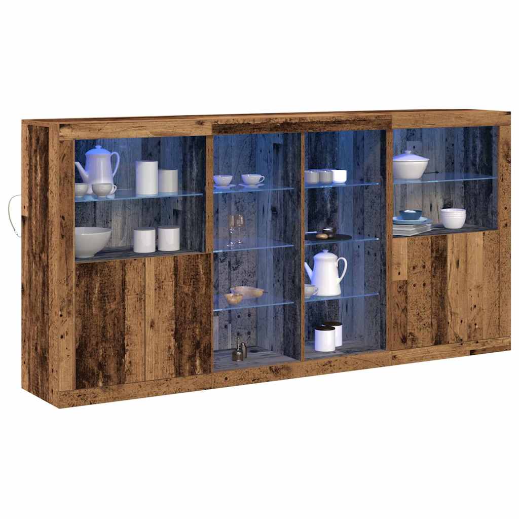 LED tálaló 3 pcs Öreg fa 202 x 37 x 100 cm Faanyag
