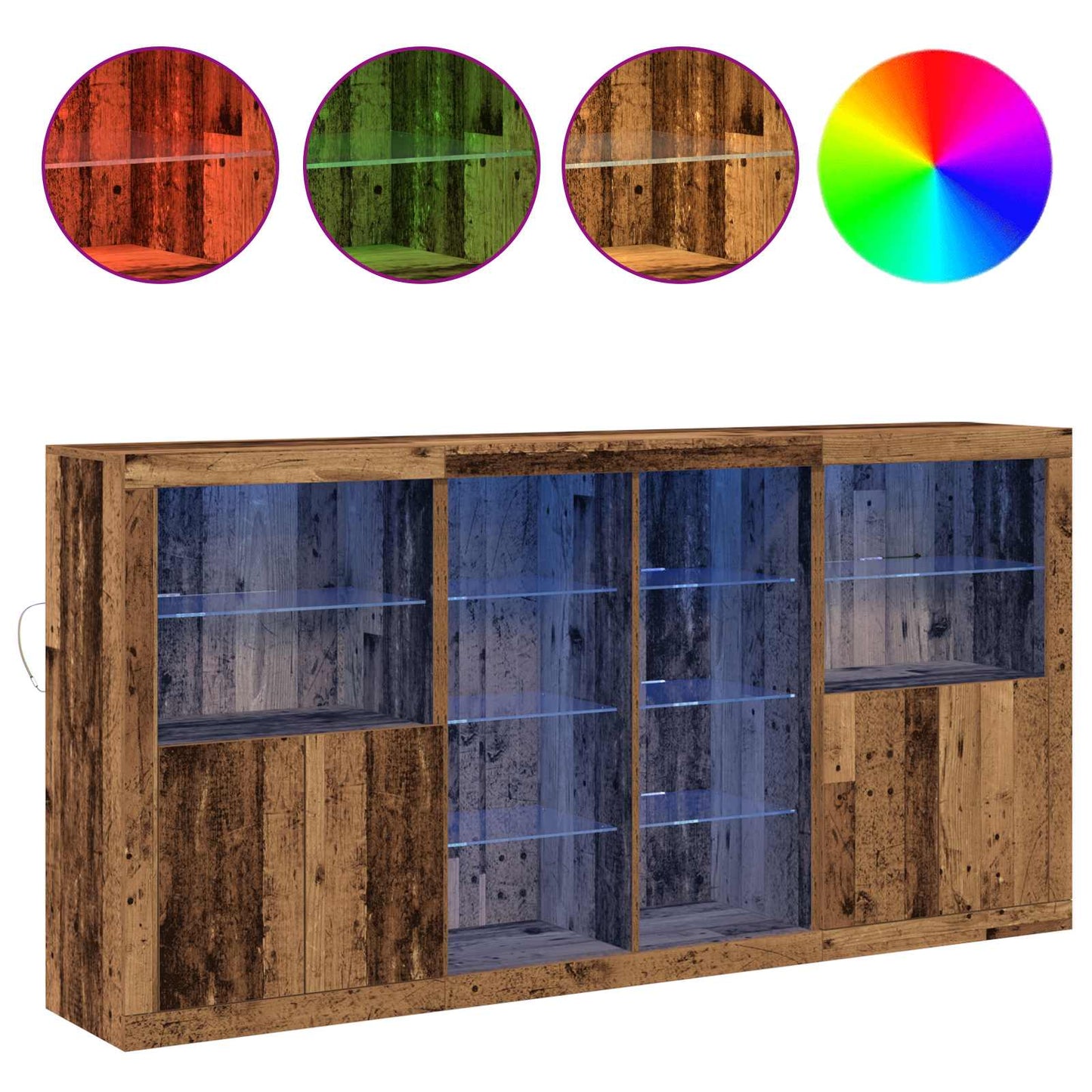 LED tálaló 3 pcs Öreg fa 202 x 37 x 100 cm Faanyag