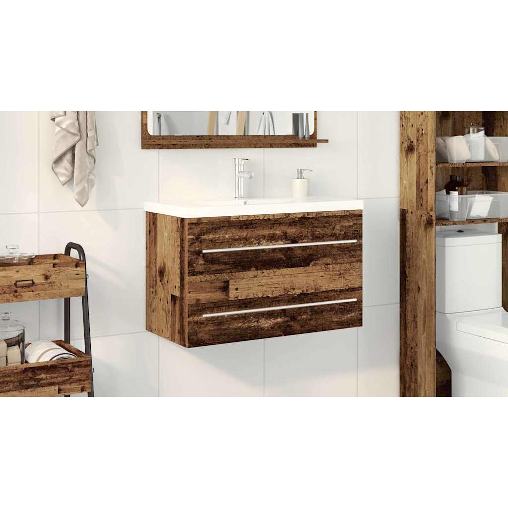 Fürdőszobai mosdószekrény 2 pcs Öreg fa 80 x 38,5 x 48 cm