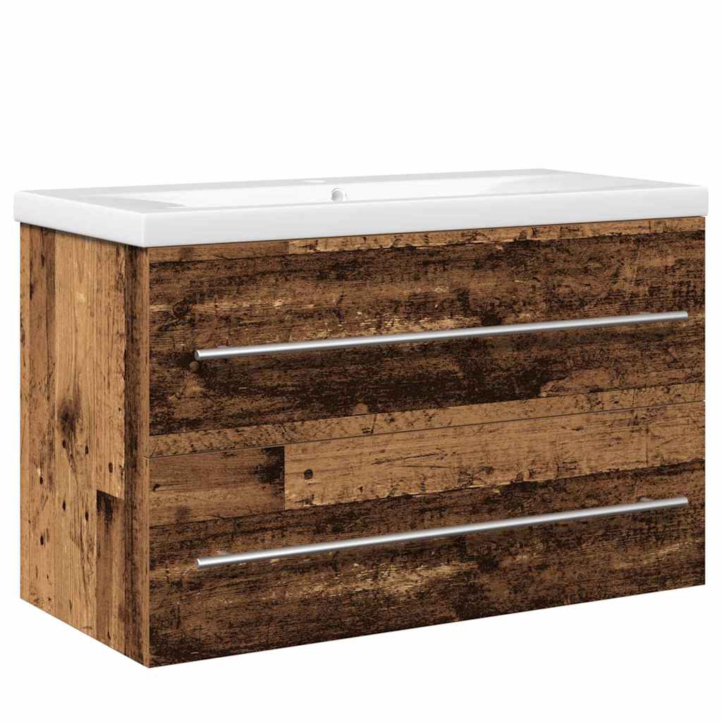 Fürdőszobai mosdószekrény 2 pcs Öreg fa 80 x 38,5 x 48 cm