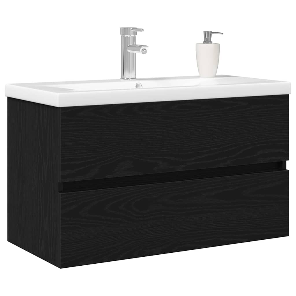 Fürdőszobai mosdószekrény Fekete tölgy 80 x 39 x 62 cm Faanyag