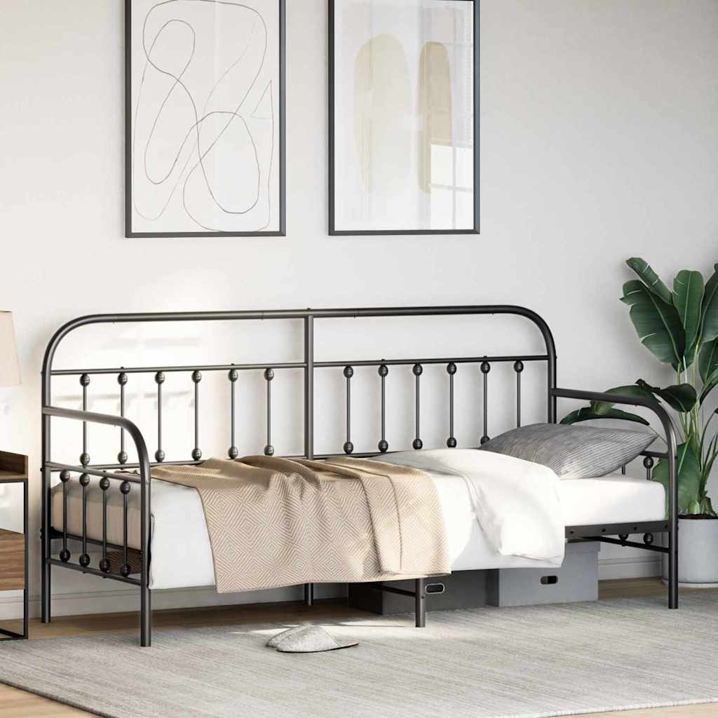Nappali ágykeret Fekete 75 x 190 cm Porszórt acél