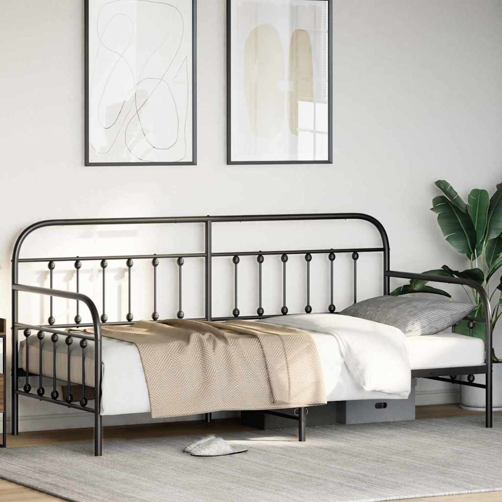 Nappali ágykeret Fekete 90 x 200 cm Porszórt acél