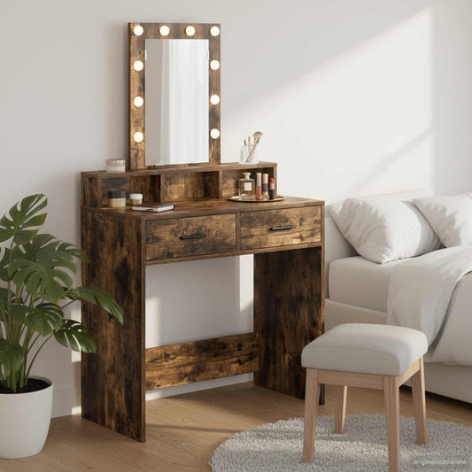 Öltözködőasztal tükör lámpákkal Barna 79 x 41 x 140 cm Faanyag