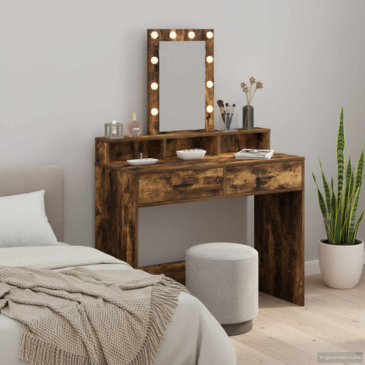 Öltözködőasztal tükör lámpákkal Barna 100 x 41 x 140 cm Faanyag