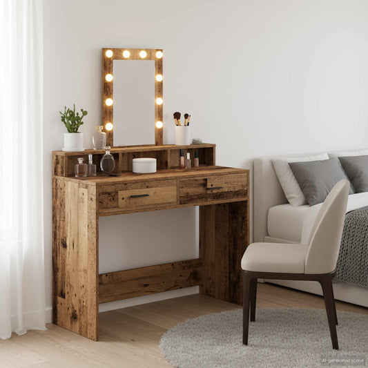 Öltözködőasztal tükör lámpákkal Barna 100 x 41 x 140 cm Faanyag