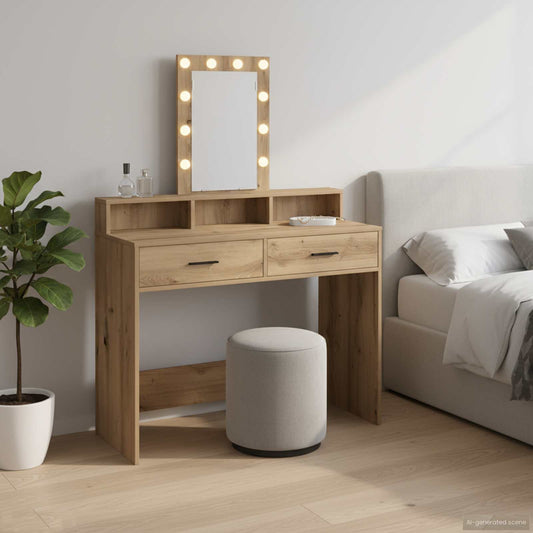 Öltözködőasztal tükör lámpákkal Barna 100 x 41 x 140 cm Faanyag