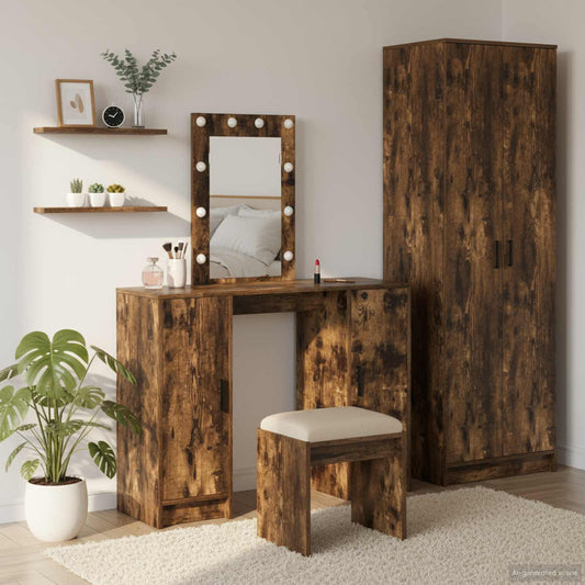 Öltözködőasztal tükör lámpákkal Barna 102 x 33 x 135 cm Faanyag