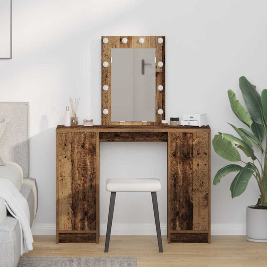 Öltözködőasztal tükör lámpákkal Barna 102 x 33 x 135 cm Faanyag