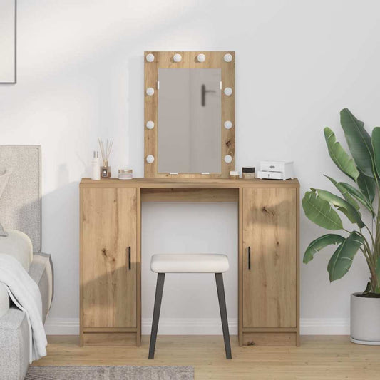 Öltözködőasztal tükör lámpákkal Barna 102 x 33 x 135 cm Faanyag