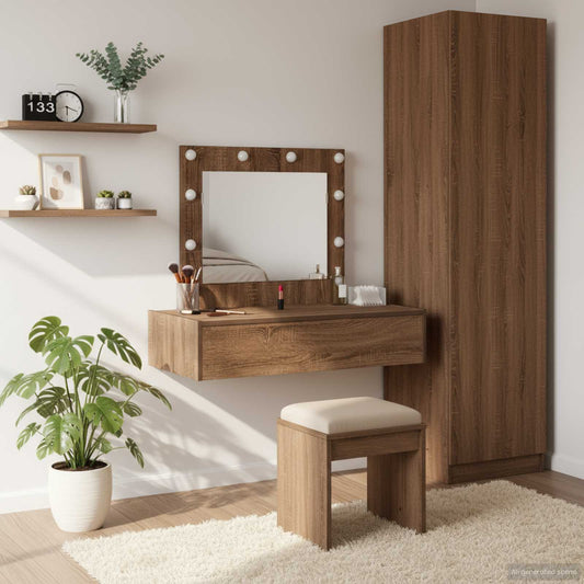 Öltözködőasztal tükör lámpákkal Barna 83 x 40 x 70 cm Faanyag
