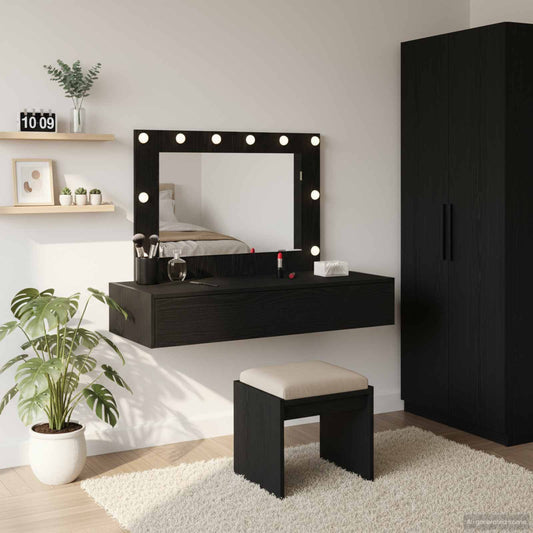 Öltözködőasztal tükör lámpákkal Fekete 100 x 40 x 70 cm Faanyag
