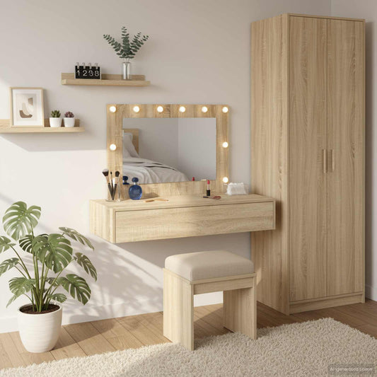 Öltözködőasztal tükör lámpákkal Barna 100 x 40 x 70 cm Faanyag