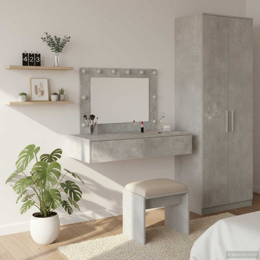 Öltözködőasztal tükör lámpákkal Szürke 100 x 40 x 70 cm Faanyag