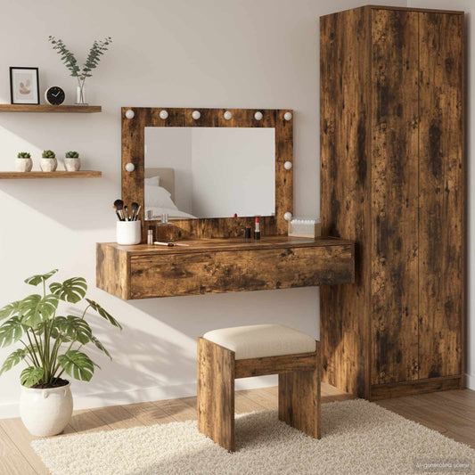 Öltözködőasztal tükör lámpákkal Barna 100 x 40 x 70 cm Faanyag