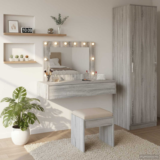 Öltözködőasztal tükör lámpákkal Szürke 100 x 40 x 70 cm Faanyag