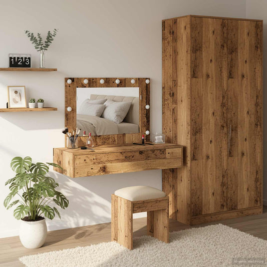 Öltözködőasztal tükör lámpákkal Barna 100 x 40 x 70 cm Faanyag