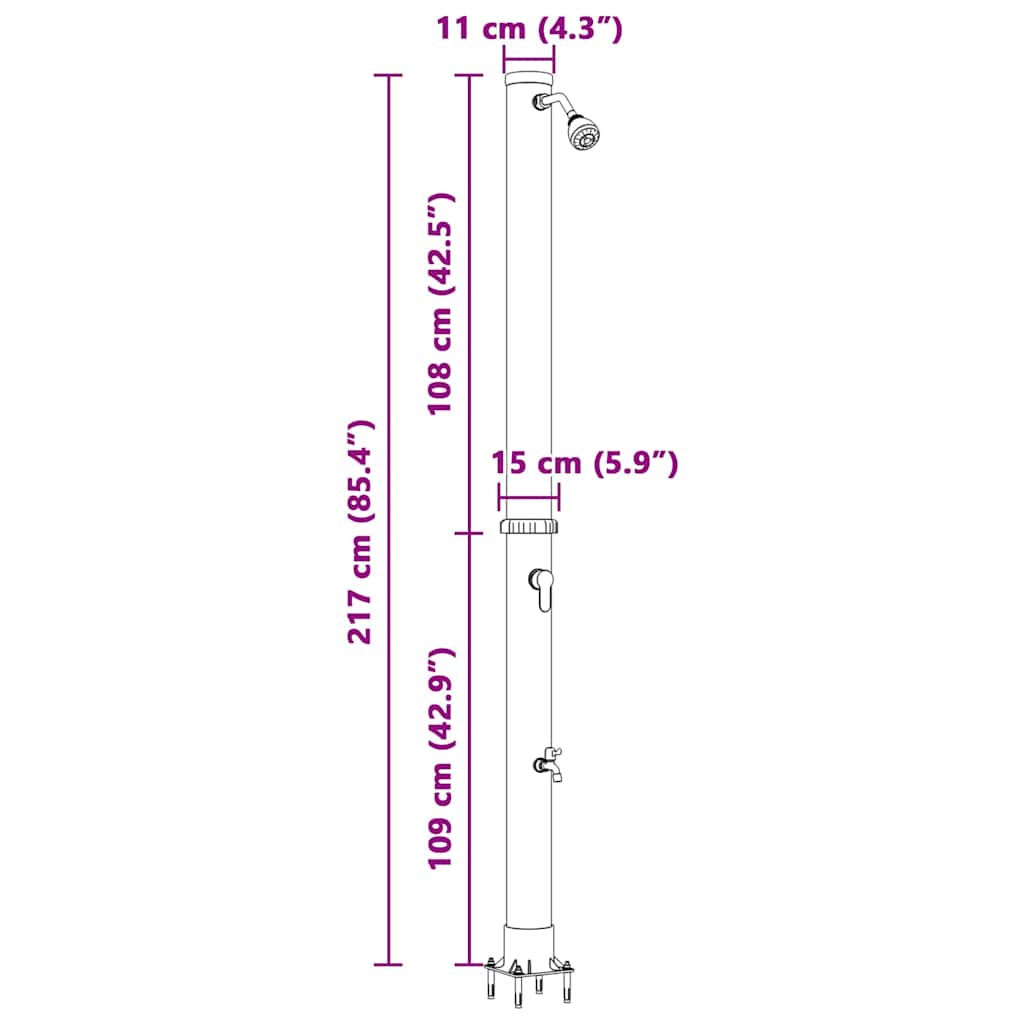 Kültéri Napelemes Zuhany Fekete 217 cm PVC és Alumínium