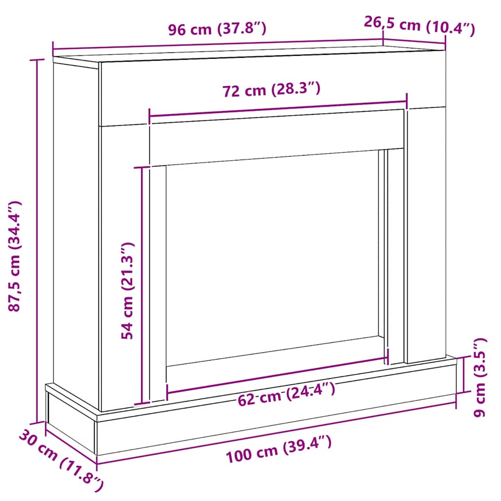 fekete tölgy színű szerelt fa kandallóburkolat 100x30x87,5 cm