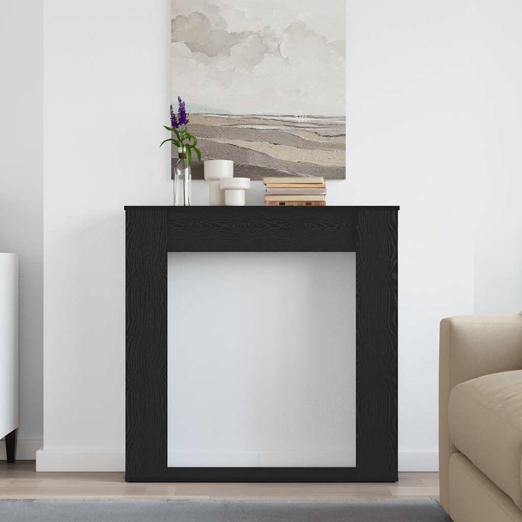 fekete tölgy színű szerelt fa kandallóburkolat 100x20x100 cm