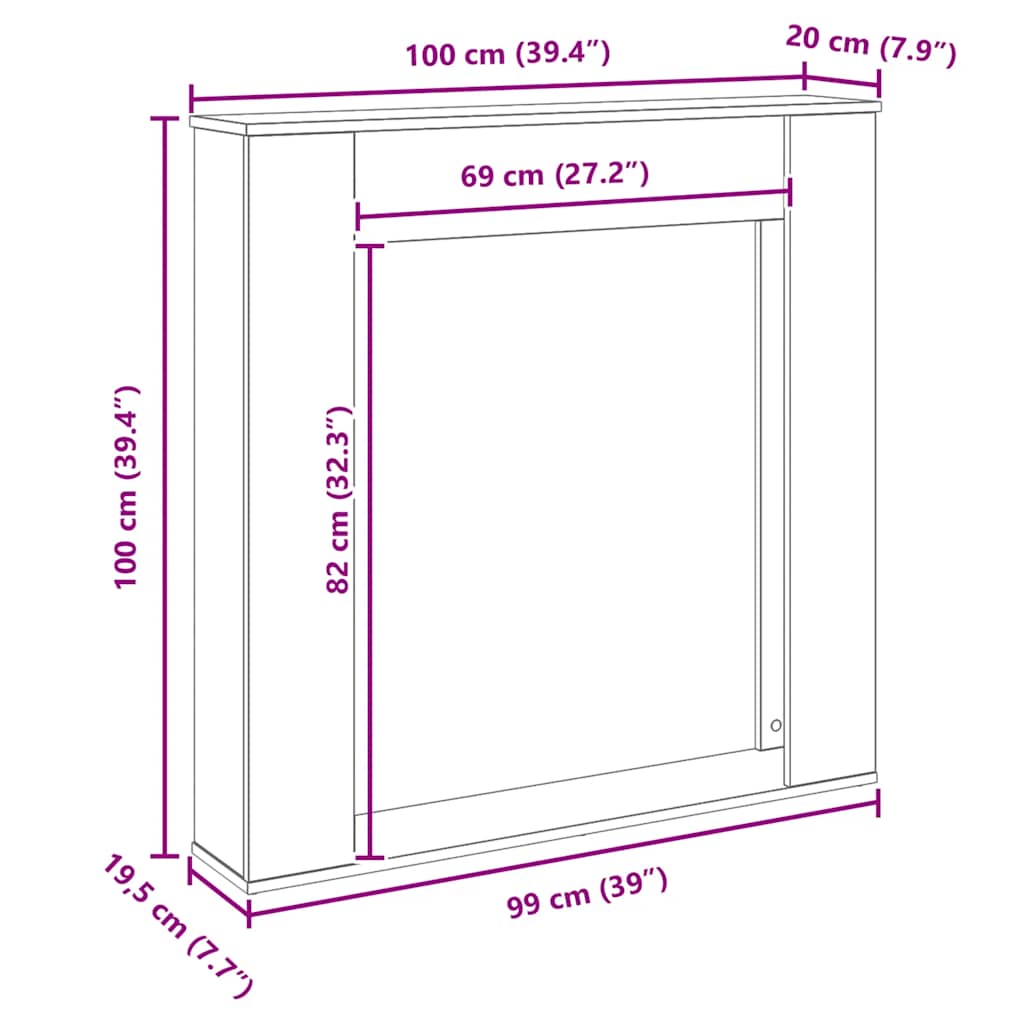 fekete tölgy színű szerelt fa kandallóburkolat 100x20x100 cm