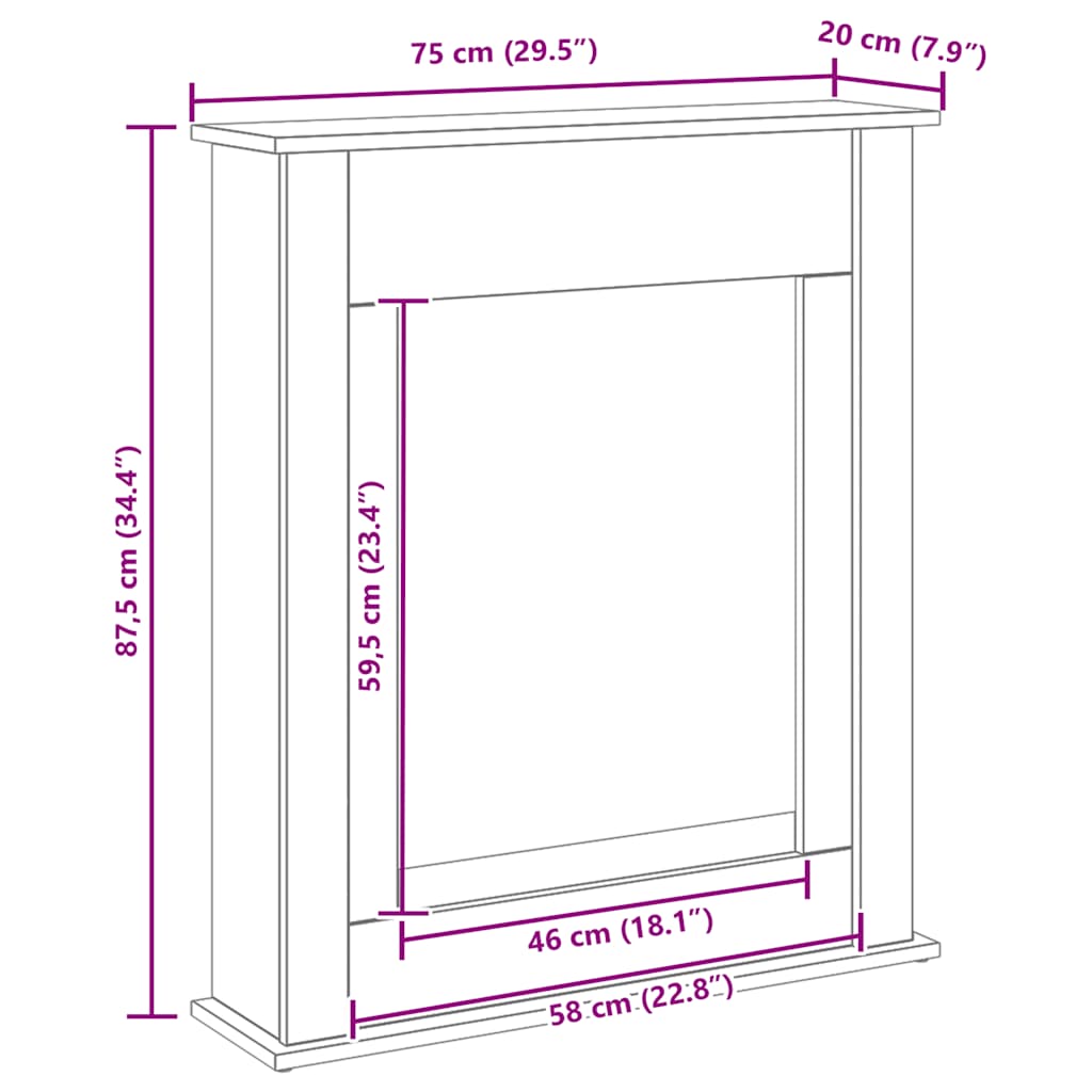 fekete tölgy színű szerelt fa kandallóburkolat 75x20x87,5 cm