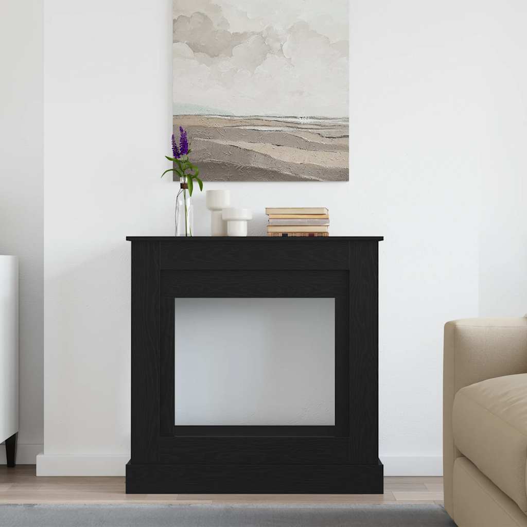 fekete tölgy színű szerelt fa kandallóburkolat 90x30x90 cm