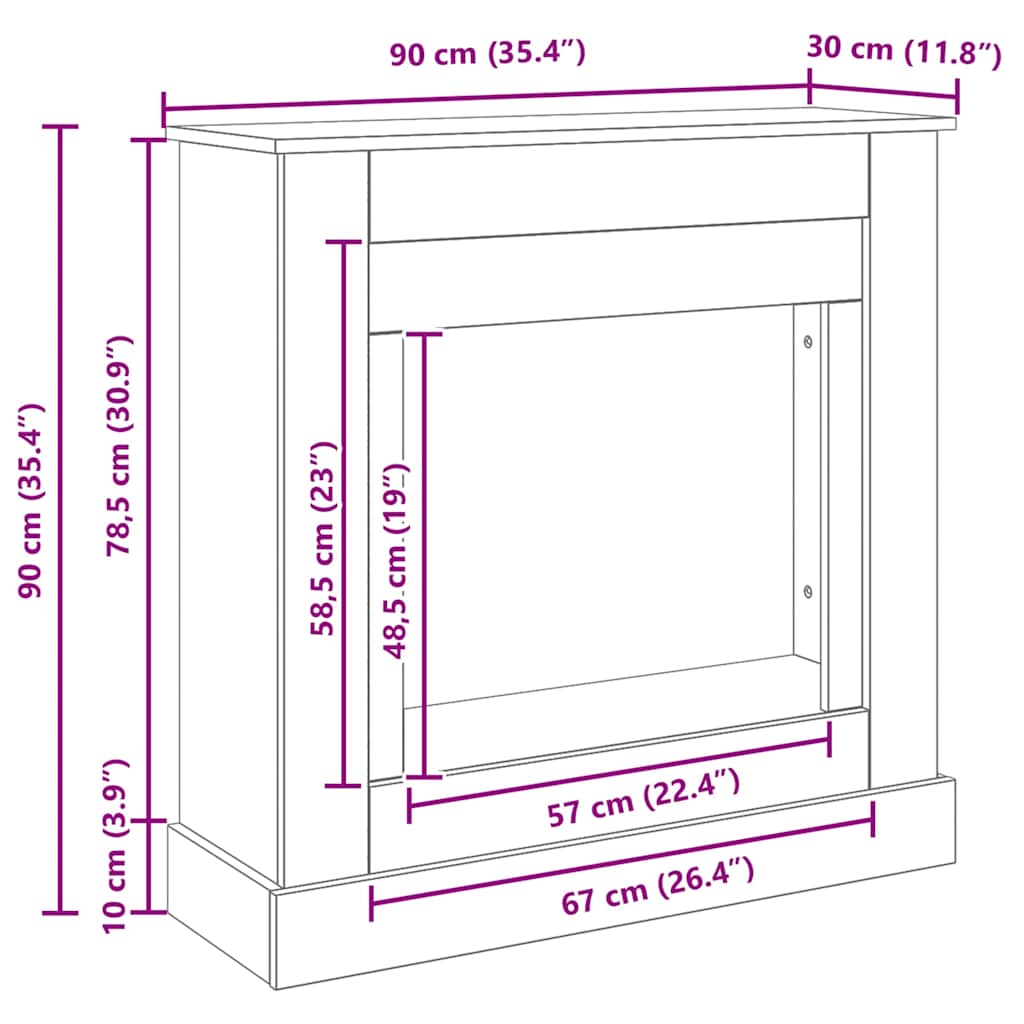 fekete tölgy színű szerelt fa kandallóburkolat 90x30x90 cm