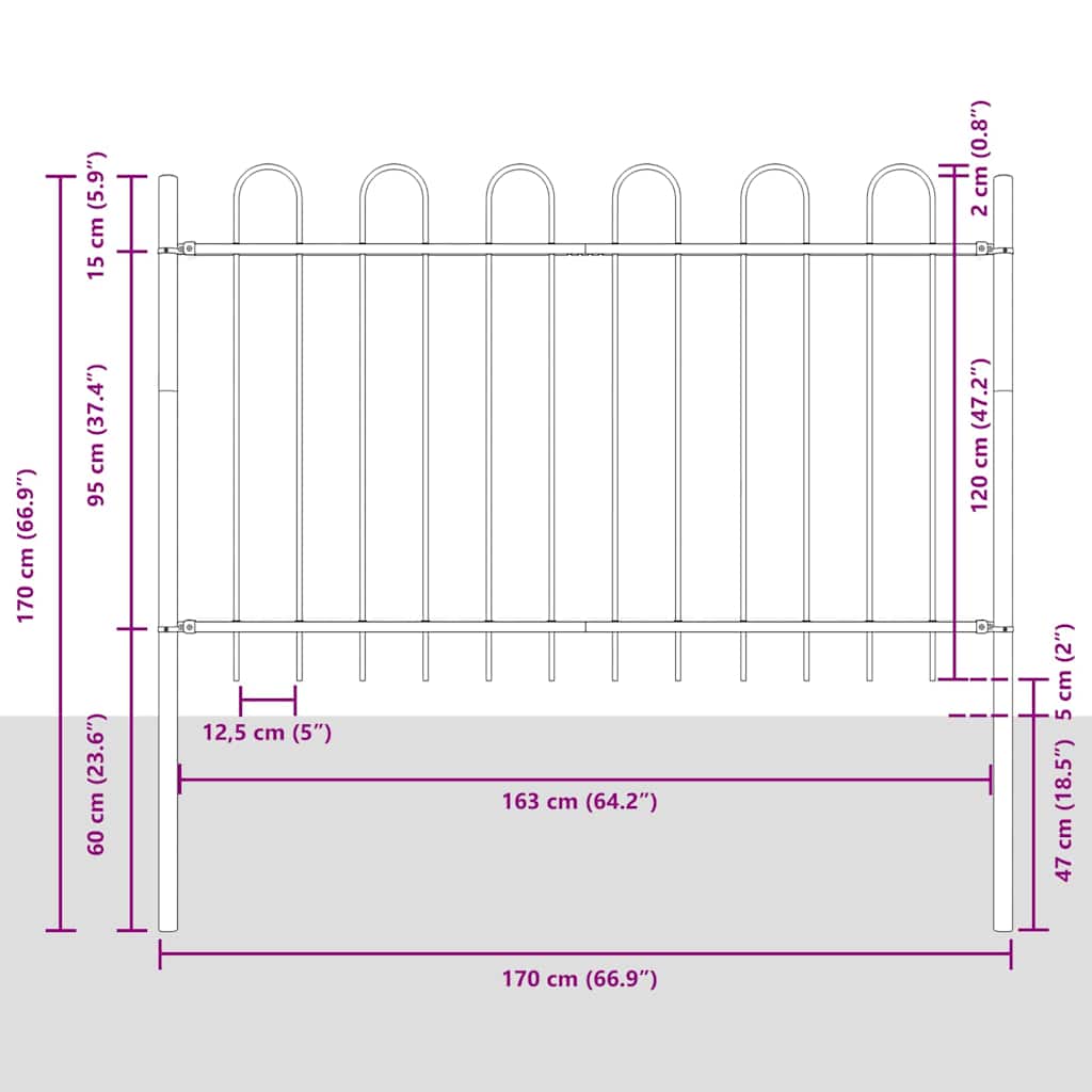 Kerti Kerítés BOXTEL 3 pcs 5,1 x 1,2 m Porfestett acél Szürke