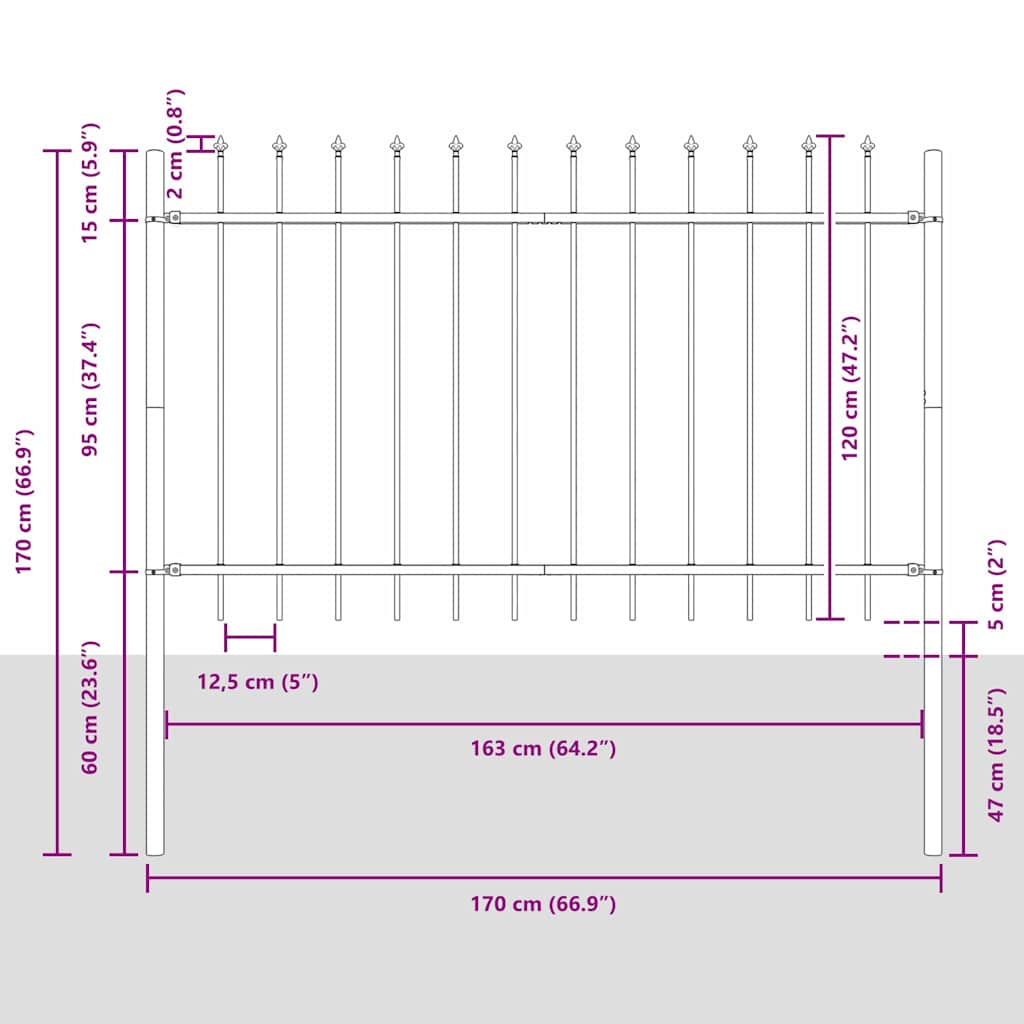 Kerti Kerítés 5 pcs Szürke 8,5 x 1,2 m Porfestett acél