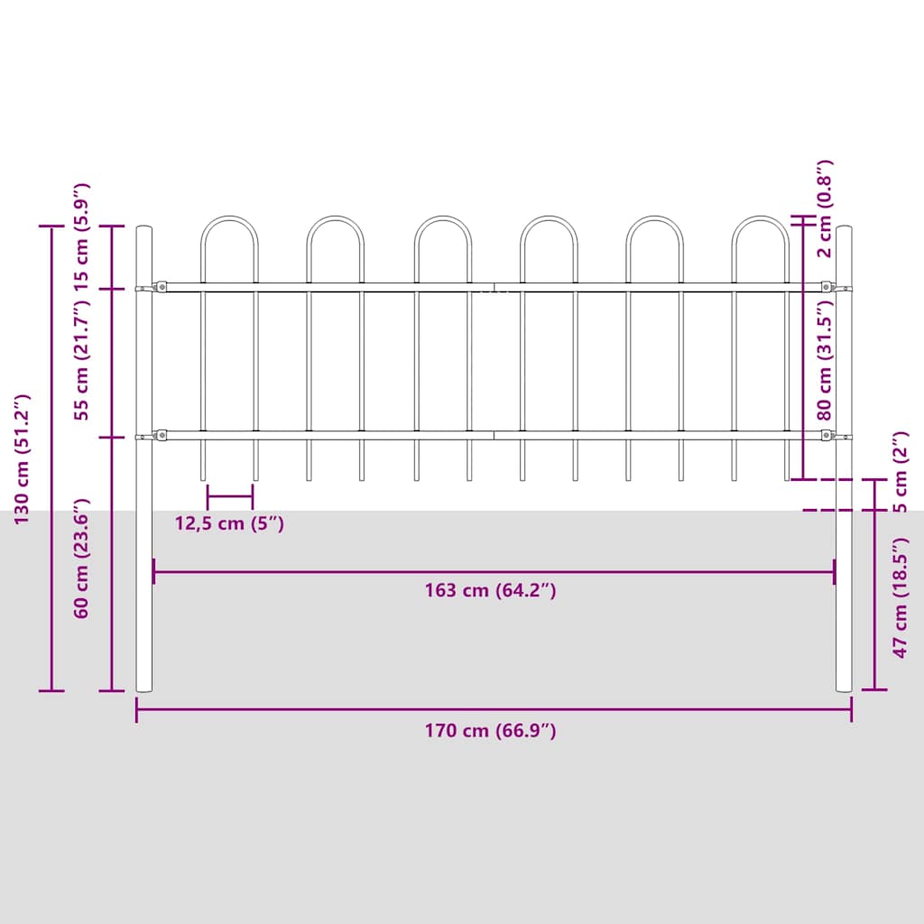 Kerti Kerítés BOXTEL 8 pcs 13,6 x 0,8 m Porfestett acél Szürke