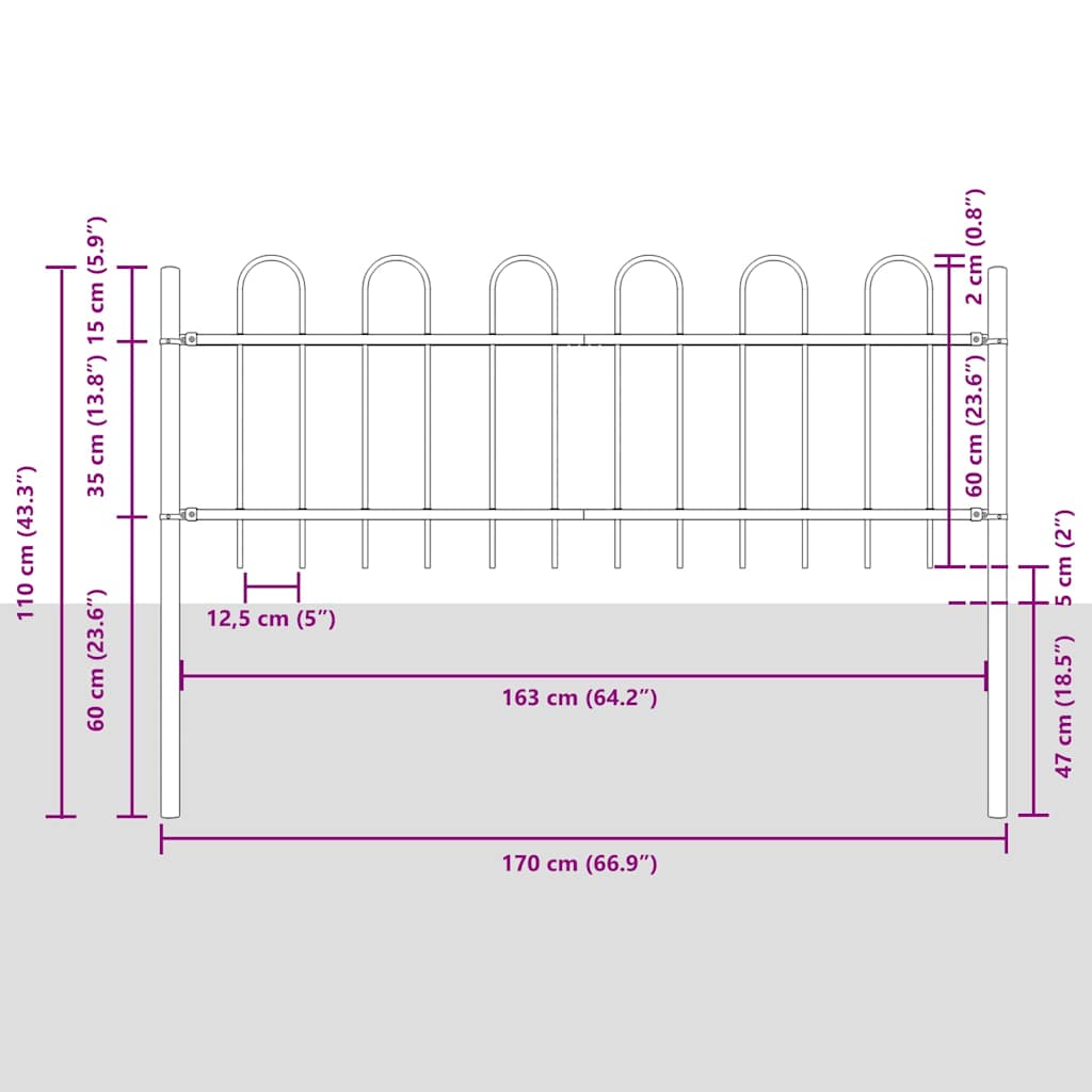 Kerti Kerítés BOXTEL 9 pcs 15,3 x 0,6 m Porfestett acél Szürke
