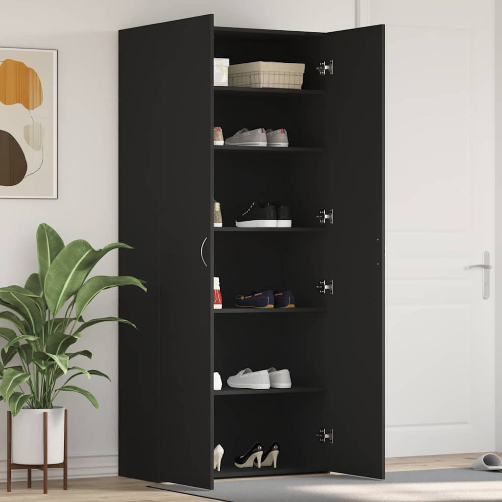 Cipőszekrény 80 x 35.5 x 180 cm Szerelt Fa Fekete