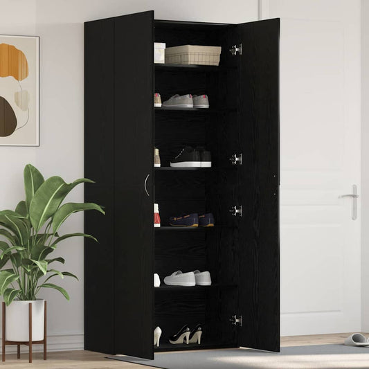 Cipőszekrény polcokkal Fekete 80 x 35.5 x 180 cm Faanyag