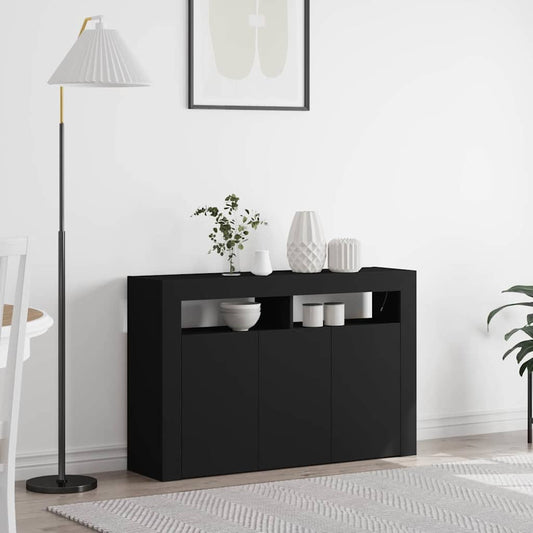 Széf LED -es lámpákkal Fekete 116 x 30 x 75 cm Faanyag
