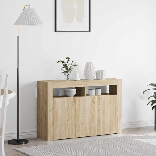 Széf LED -es lámpákkal Sonoma tölgy 116 x 30 x 75 cm Faanyag