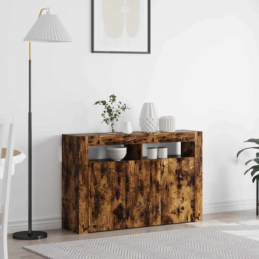 Széf LED -es lámpákkal Füstölt tölgy 116 x 30 x 75 cm Faanyag