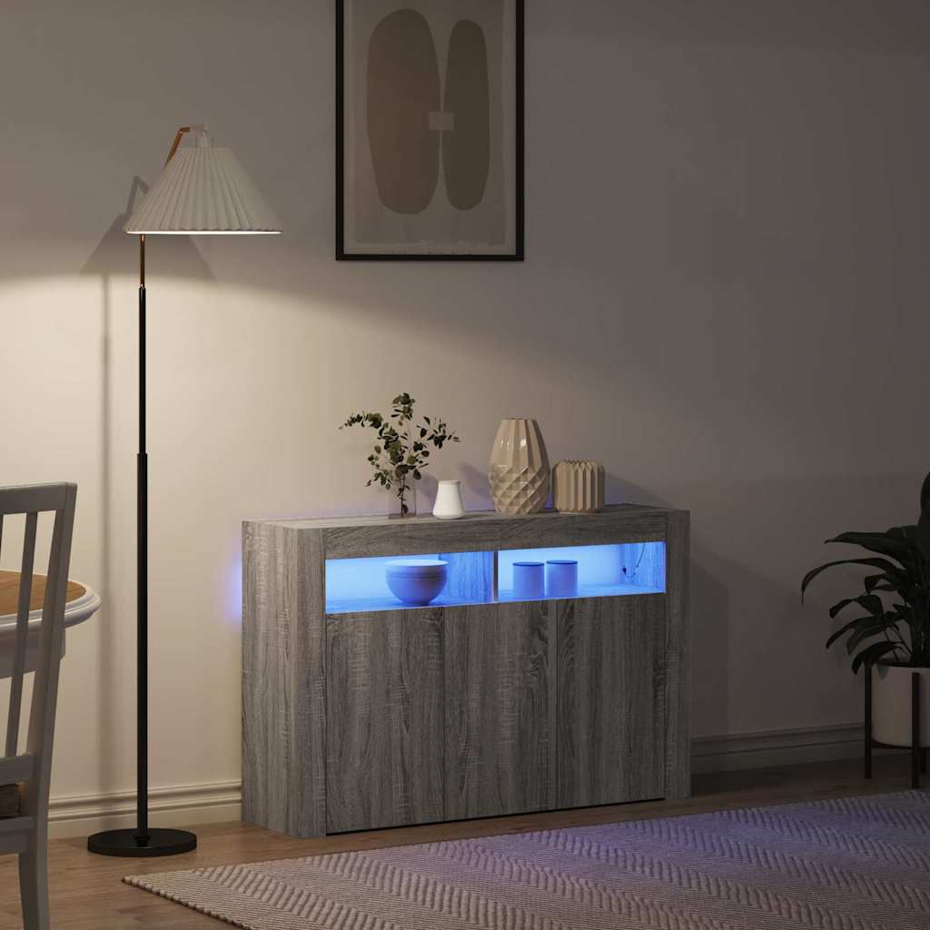 Széf LED -es lámpákkal Szürke Sonoma 116 x 30 x 75 cm Faanyag
