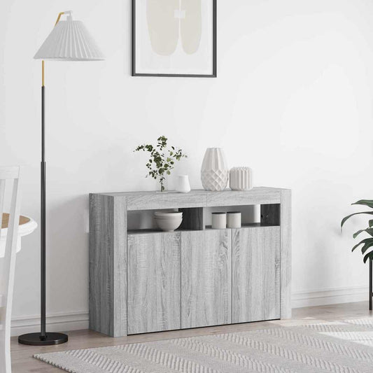 Széf LED -es lámpákkal Szürke Sonoma 116 x 30 x 75 cm Faanyag