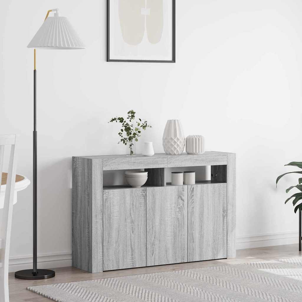 Széf LED -es lámpákkal Szürke Sonoma 116 x 30 x 75 cm Faanyag