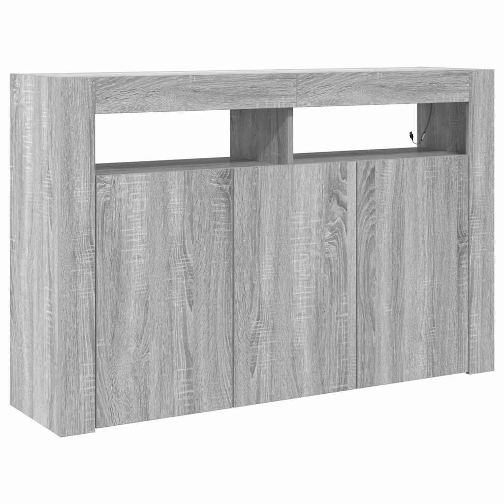 Széf LED -es lámpákkal Szürke Sonoma 116 x 30 x 75 cm Faanyag