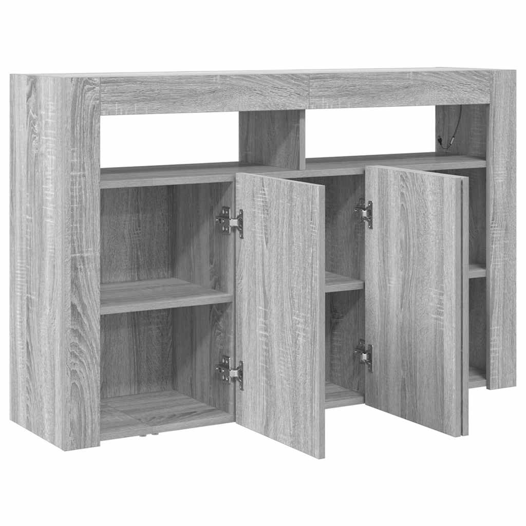 Széf LED -es lámpákkal Szürke Sonoma 116 x 30 x 75 cm Faanyag