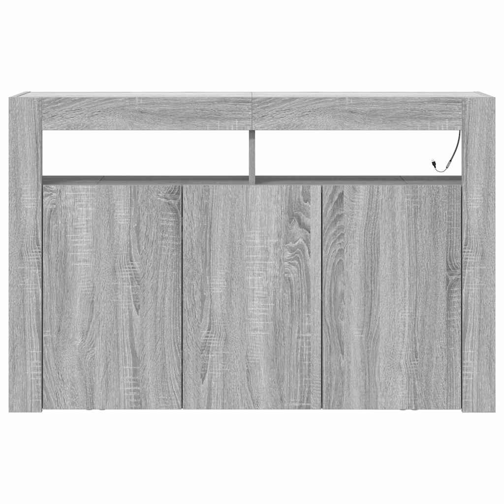 Széf LED -es lámpákkal Szürke Sonoma 116 x 30 x 75 cm Faanyag
