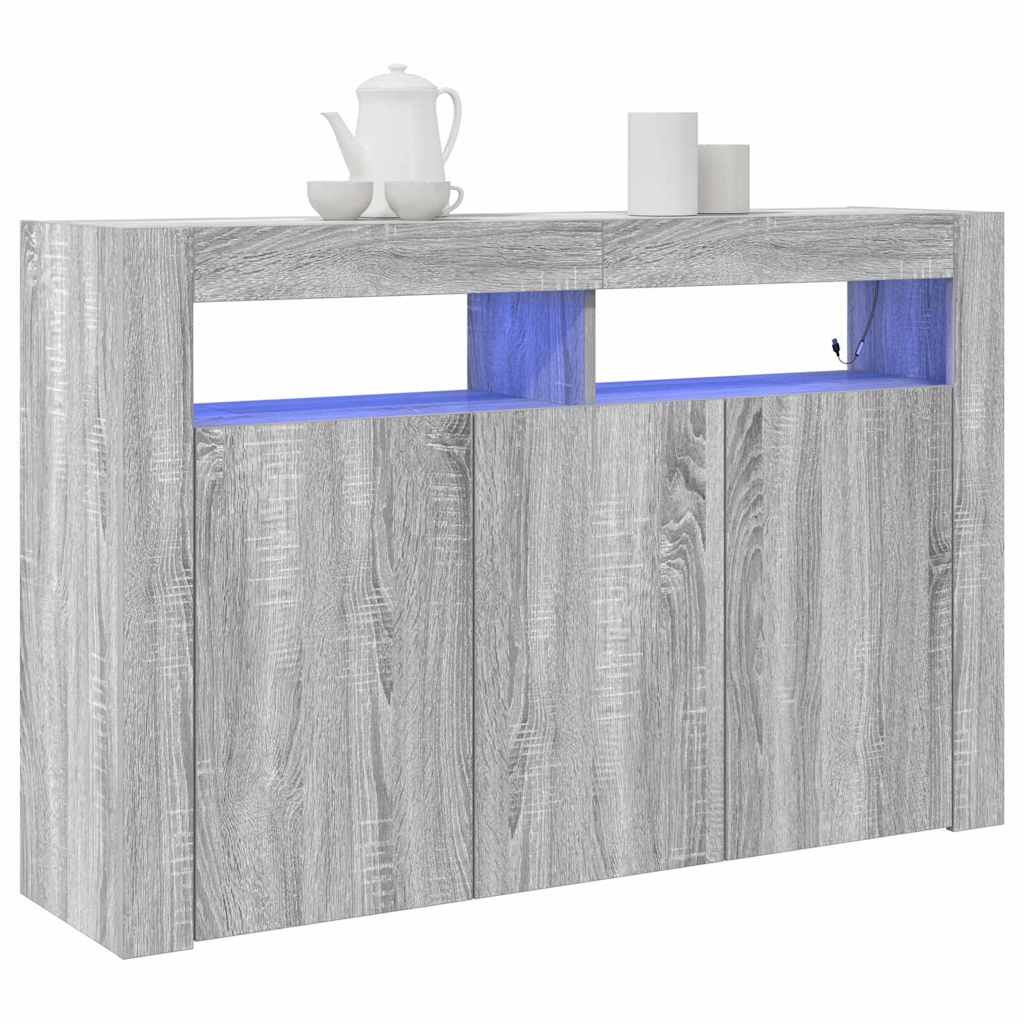 Széf LED -es lámpákkal Szürke Sonoma 116 x 30 x 75 cm Faanyag