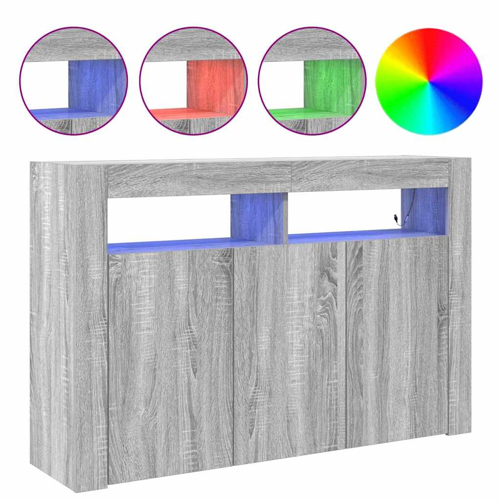Széf LED -es lámpákkal Szürke Sonoma 116 x 30 x 75 cm Faanyag